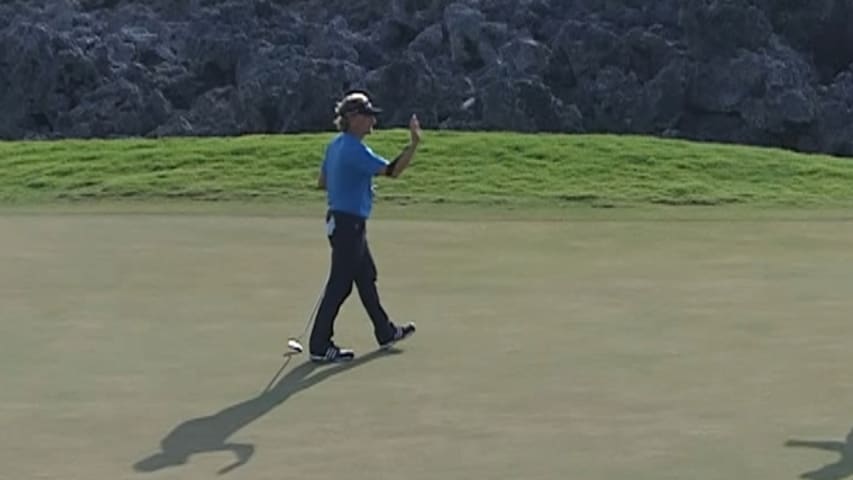 Bernhard Langer drives home a long birdie putt at Mitsubishi Electric at Hualalai