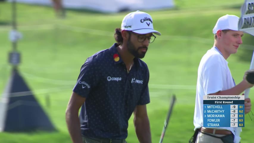 Akshay Bhatia makes birdie on No. 9 at Truist Championship