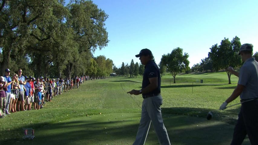 Phil Mickelson admires his own drive at Safeway