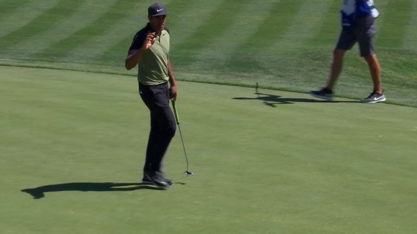 Tony Finau curls in a clutch putt on No. 16 at Valero