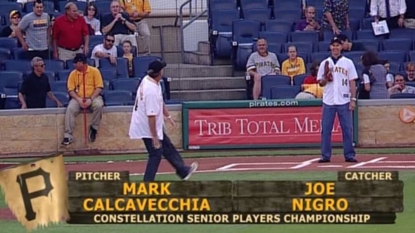 Mark Calcavecchia throws out first pitch at Pirates game