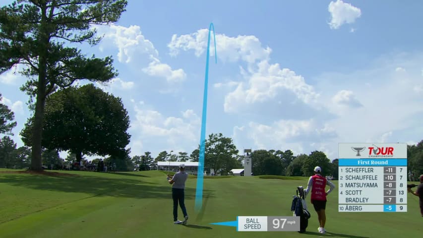 Ludvig Åberg nearly jars 110-yard approach for eagle at TOUR Championship