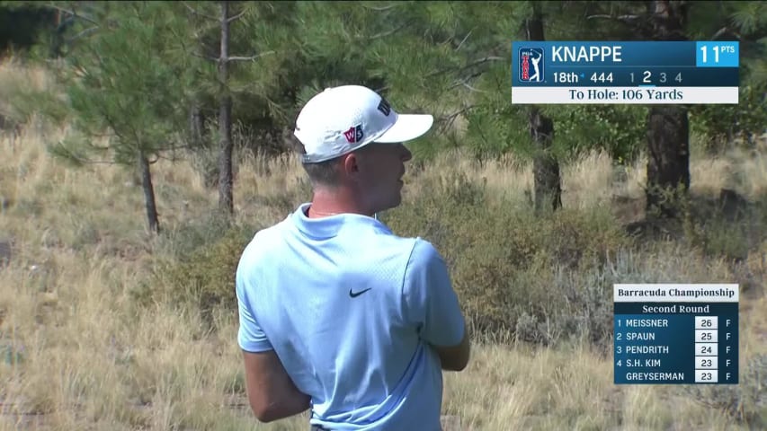 Alexander Knappe throws dart from rough and birdies at Barracuda