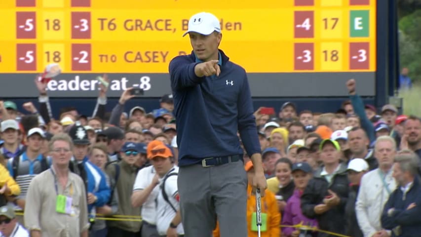 Jordan Spieth flushes a 48 foot eagle at The Open