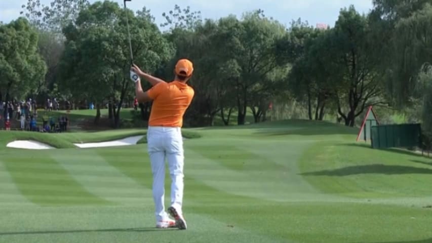 Rickie Fowler throwing darts on No. 13 at HSBC Champions