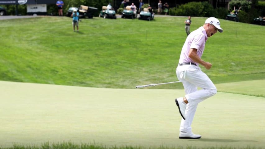 Shot trail of Justin Thomas' 50-foot putt at Workday Charity Open