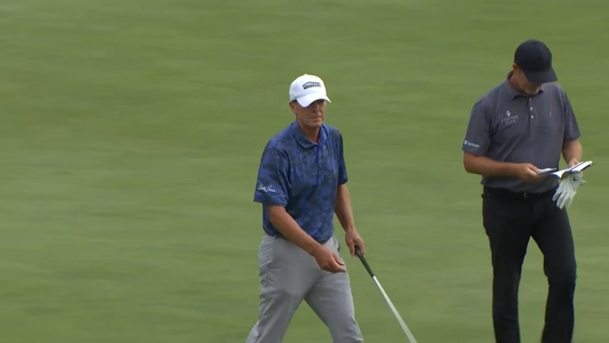 Steve Stricker nearly holes approach from rough on No. 15 at Sanford Int