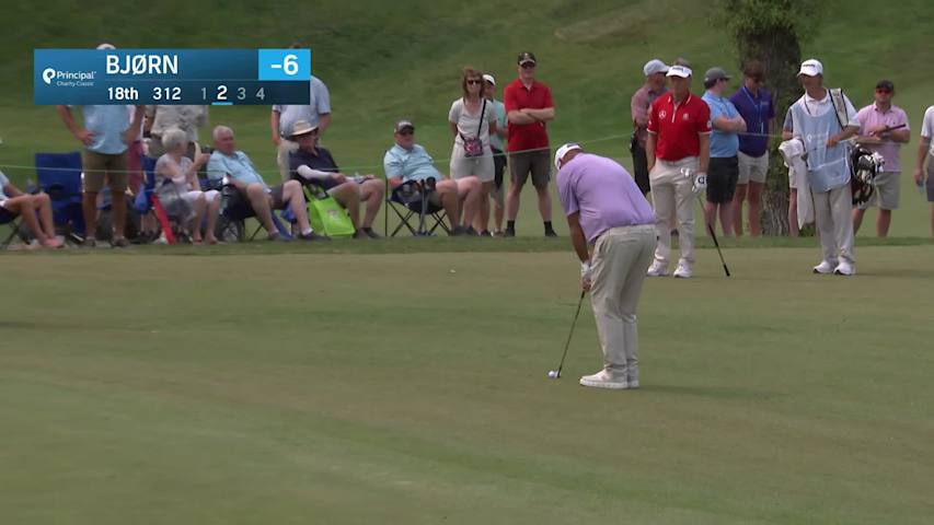 Thomas Bjørn makes birdie on No. 18 at Principal Charity Classic