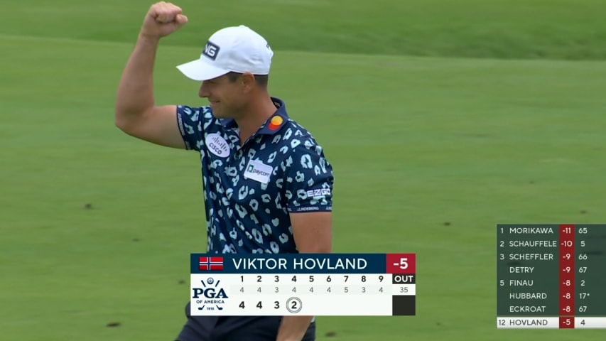 Viktor Hovland holes out from 76 yards for eagle at PGA Championship