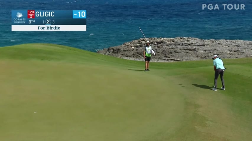Michael Gligic sinks birdie putt from off the green at Corales Puntacana