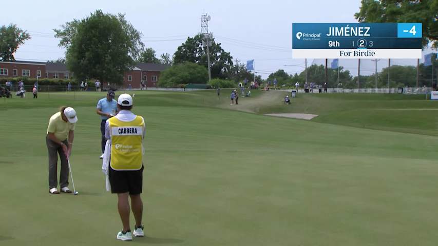 Miguel Angel Jiménez makes birdie putt on No. 9 at Principal Charity Classic