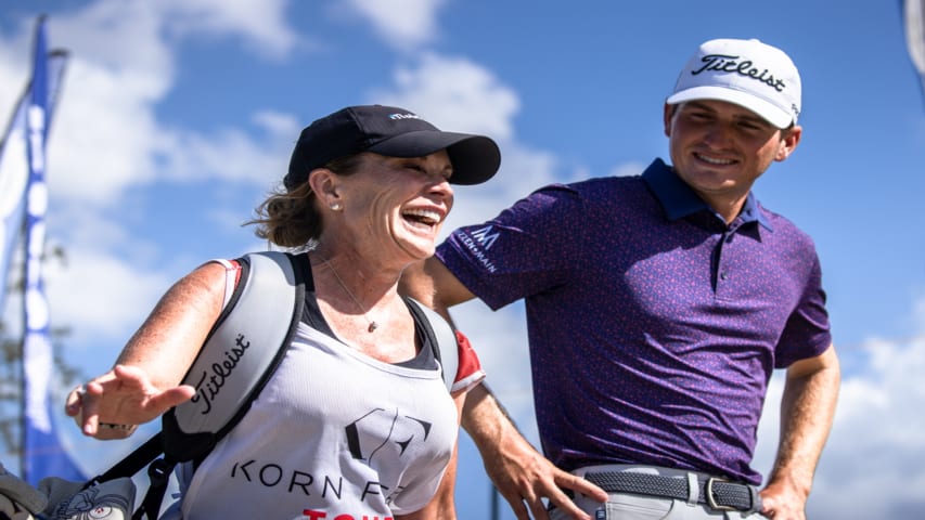 Clay Feagler’s mom caddying, mic’d up at The Panama Championship 