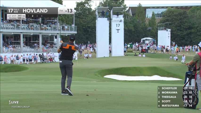 Viktor Hovland throws a dart from 100 yards at TOUR Championship