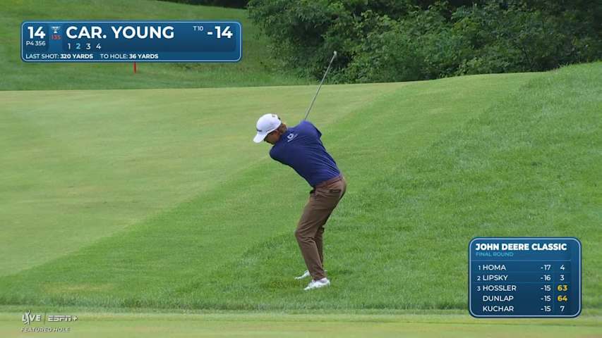 Carson Young sinks a 29-foot birdie putt on No. 14 at John Deere