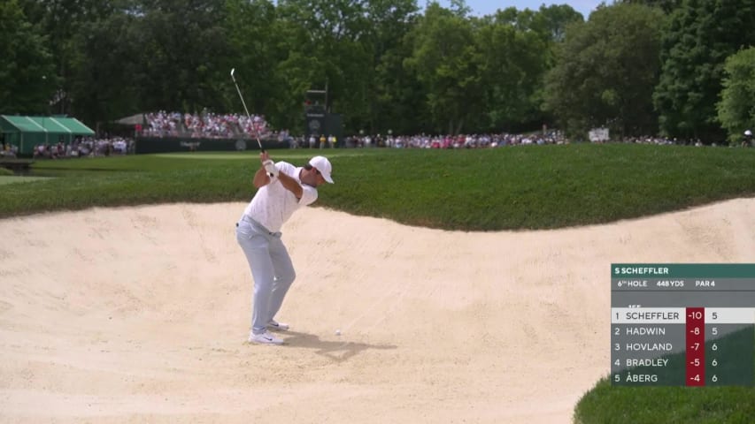 Scottie Scheffler escapes fairway bunker to set up birdie at the Memorial