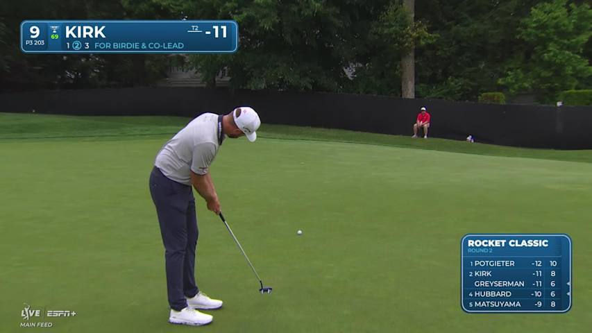 Chris Kirk sinks a 31-foot birdie putt to turn in 5-under 31 at Rocket Classic