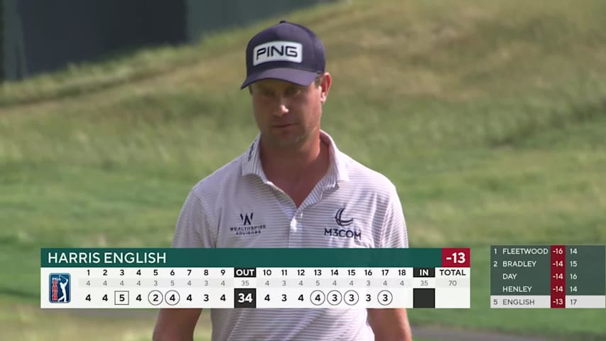Harris English sinks a 36-foot birdie putt on No. 17 at Travelers