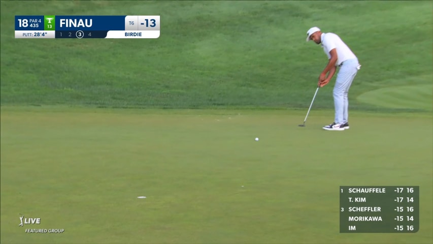 Tony Finau sinks a 28-foot birdie putt at Travelers