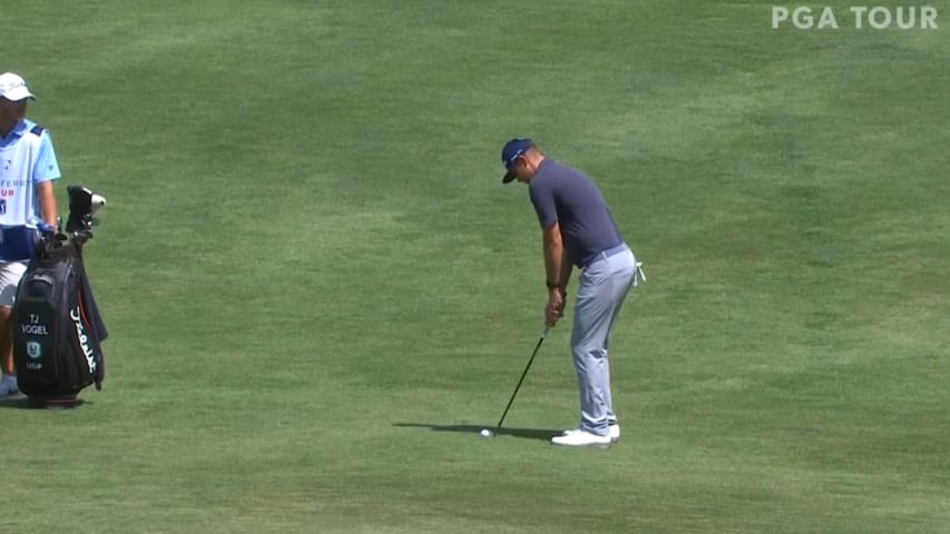 T.J. Vogel hits it close on No. 17 at the Utah Championship