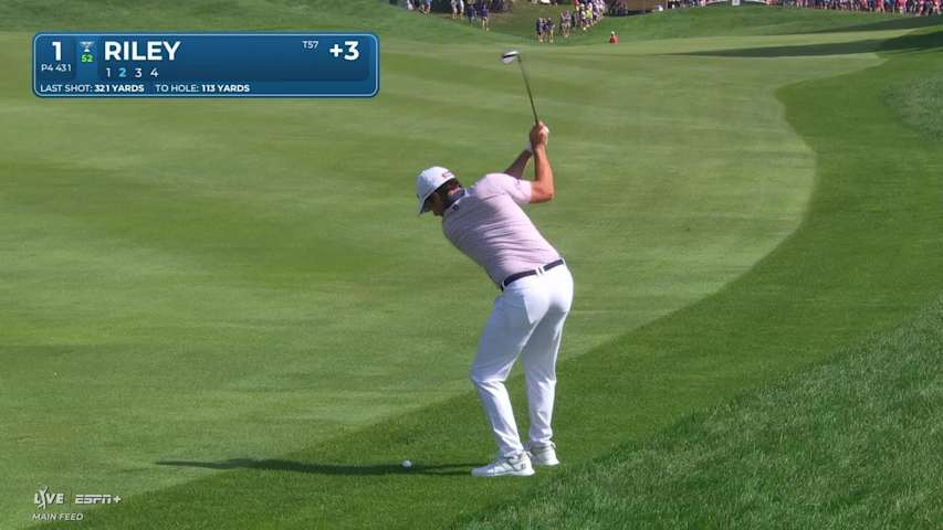 Davis Riley sinks a 29-foot birdie putt on No. 1 at Travelers