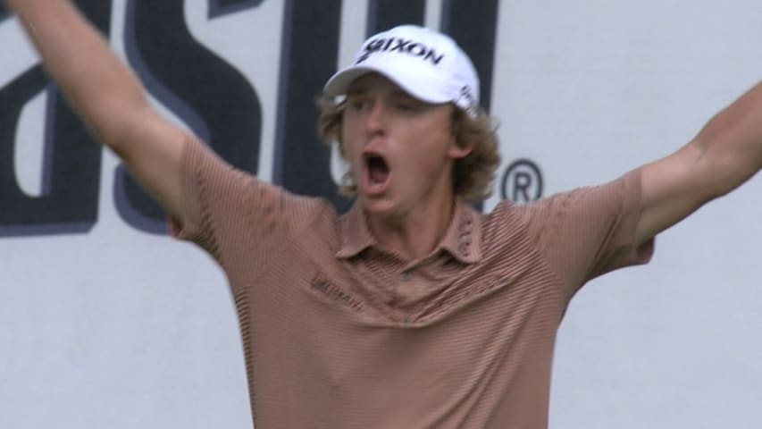 Will Wilcox’s fist-pumping birdie putt on the 72nd hole at Barbasol