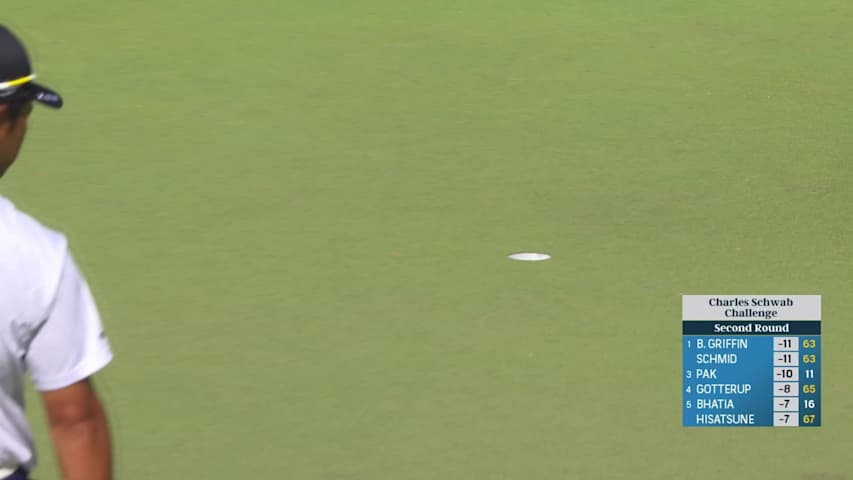Hideki Matsuyama sinks a 33-foot birdie putt on No. 17 at Charles Schwab