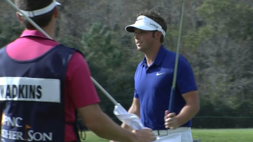 Tucker Wadkins makes birdie from the fringe at PNC Father/Son