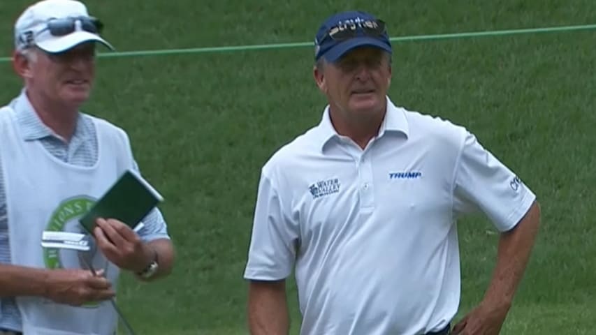 Fred Funk rolls in birdie on No. 9 at Regions Tradition