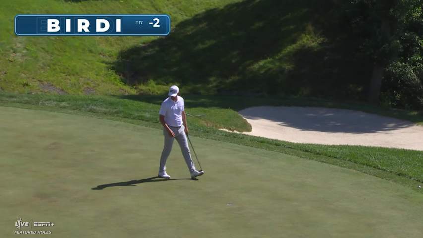 Victor Perez sinks a 20-foot birdie putt on No. 16 at John Deere