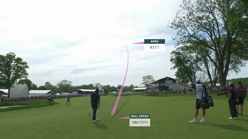 Tommy Fleetwood sinks a 20-foot birdie putt on No. 18 at Truist Championship