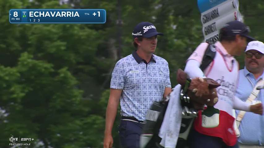 Nico Echavarria sinks a 21-foot birdie putt on No. 8 at Charles Schwab