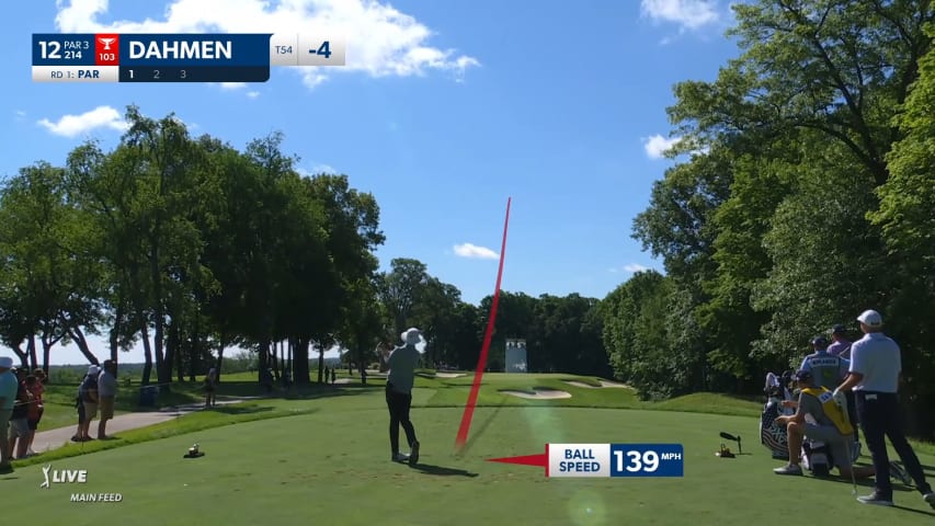 Joel Dahmen goes flagstick hunting on No. 12 at John Deere