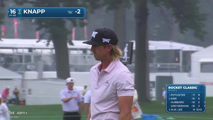 Jake Knapp sinks a 24-foot birdie putt on No. 16 at Rocket Classic