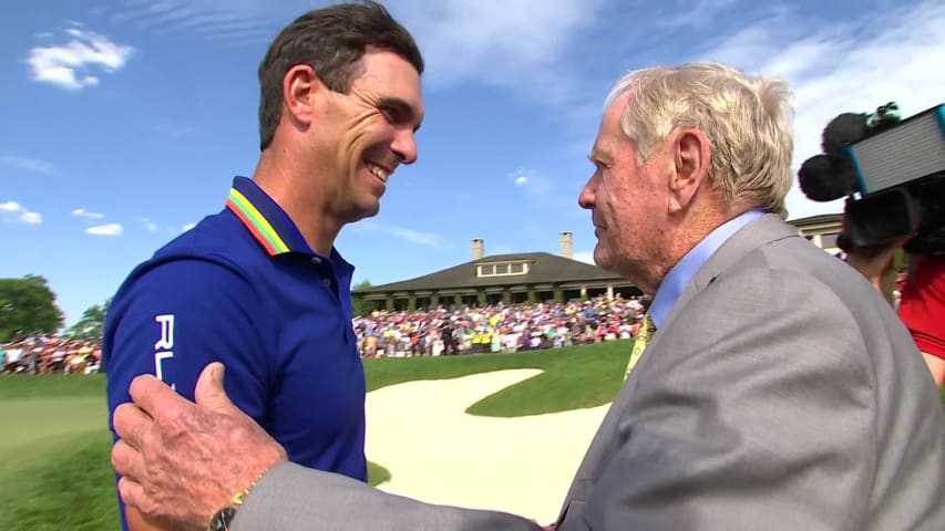 Billy Horschel celebrates win with Jack Nicklaus and family at the Memorial 