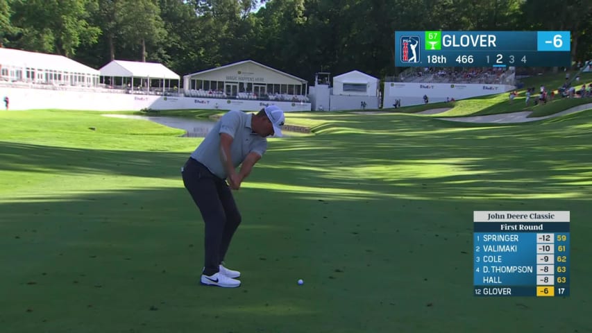 Lucas Glover sinks a 38-foot birdie putt on No. 18 at John Deere