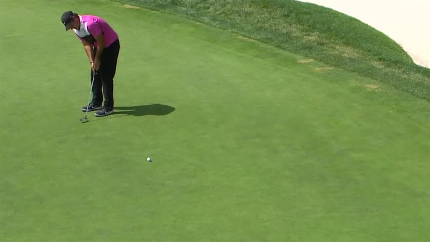 Patrick Reed’s birdie putt on No. 10 at Rocket Mortgage