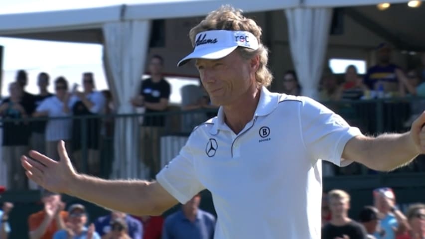 Bernhard Langer finishes birdie-birdie to win the San Antonio Championship