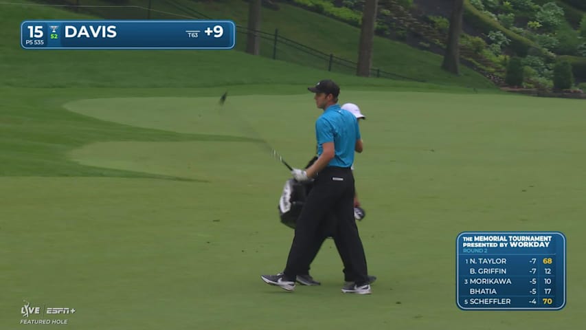 Cam Davis makes eagle putt on No. 15 at the Memorial