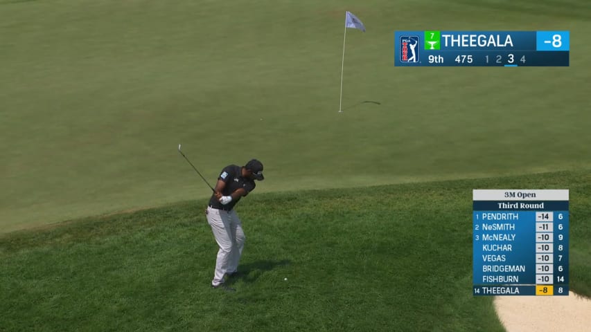 Sahith Theegala's chip-in from rough for birdie at 3M Open