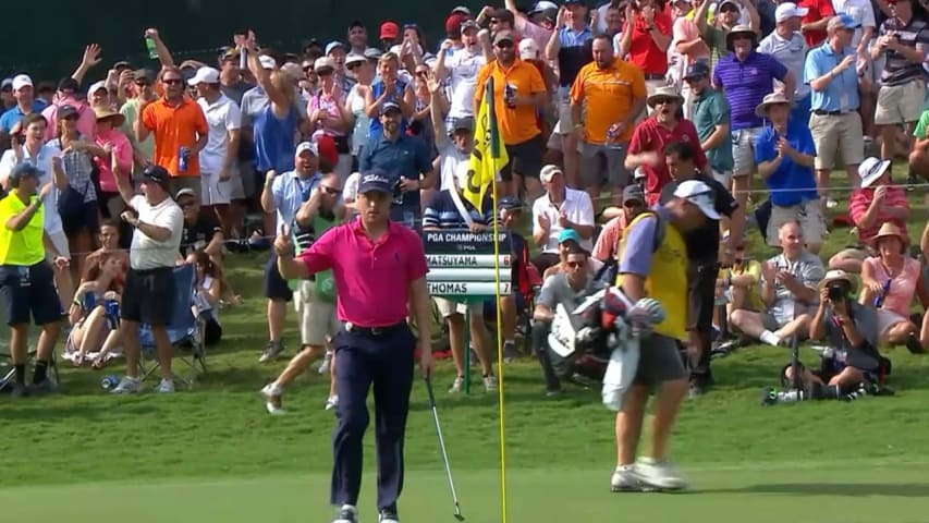 Justin Thomas' spectacular chip-in birdie at PGA Championship