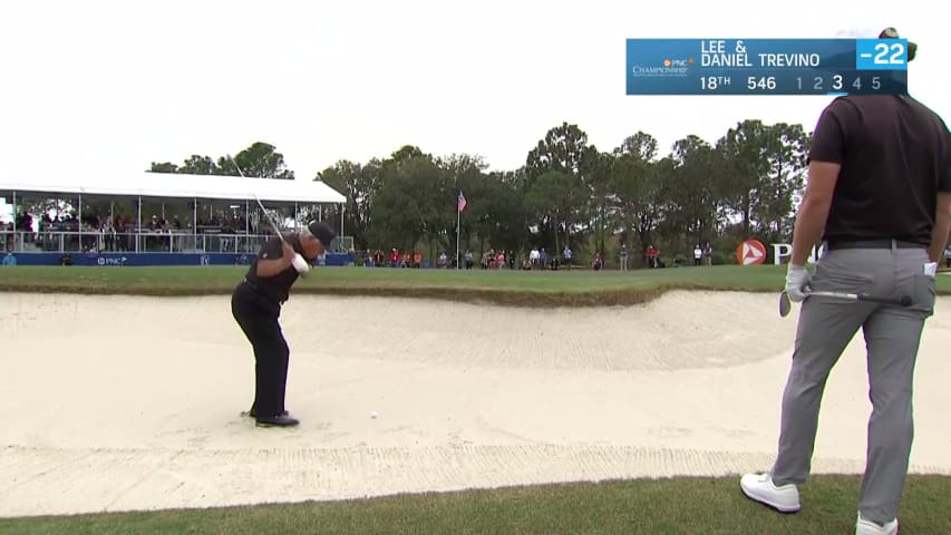 Lee Trevino nearly holes out on No. 18 at PNC Championship