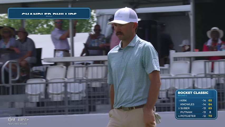 Chandler Phillips sinks a 27-foot birdie putt on No. 17 at Rocket Classic