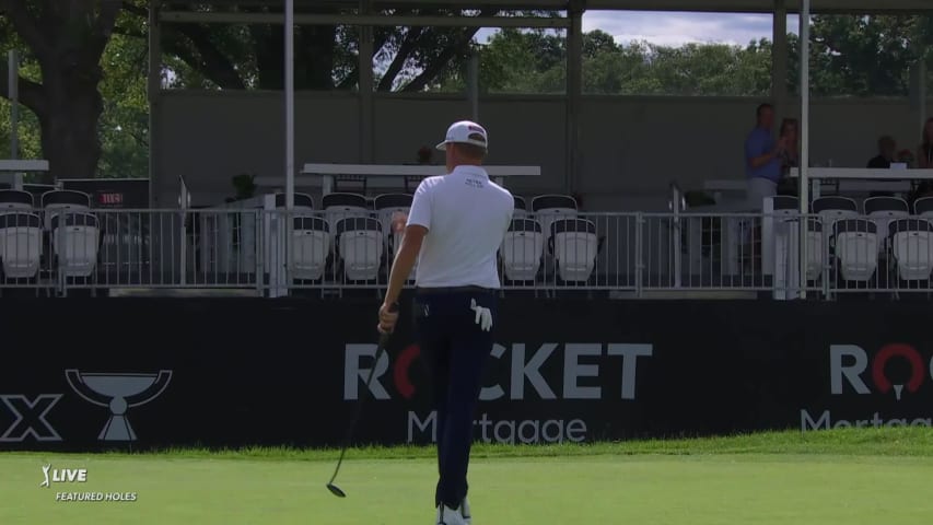 Patton Kizzire sinks a 20-foot birdie putt on No. 15 at Rocket Mortgage