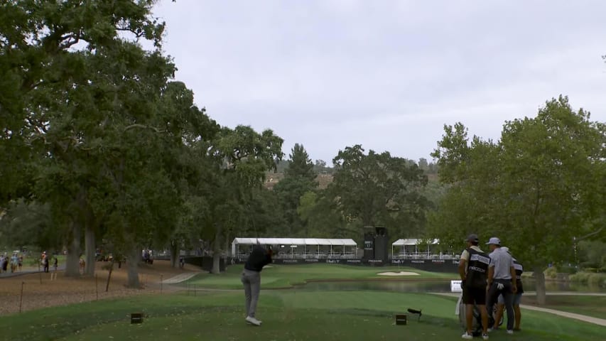 Michael Thorbjornsen sinks a 20-foot birdie putt on No. 17 at Procore