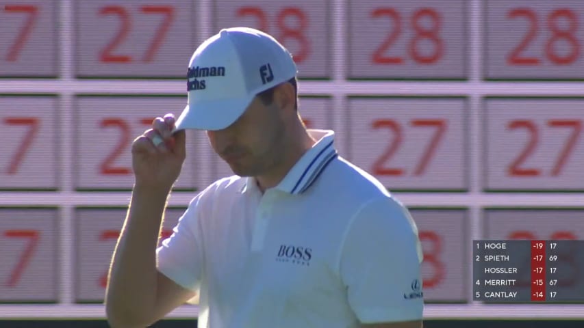 Patrick Cantlay cards closing birdie at AT&T Pebble Beach