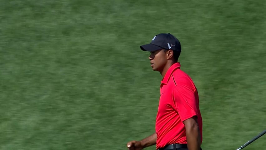 Tiger Woods holes masterful greenside flop shot on 70th hole at the Memorial