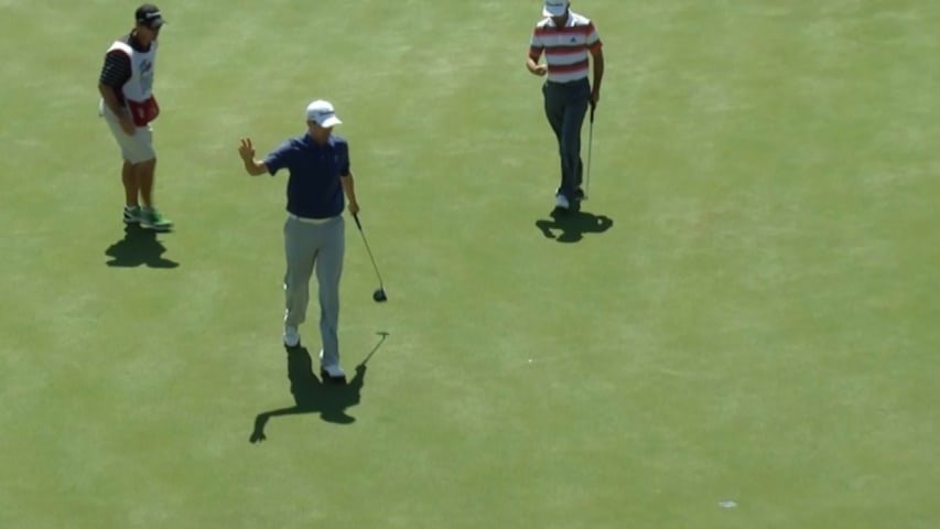 Brendon Todd rolls in a 17-foot birdie putt at Valero in Round 4