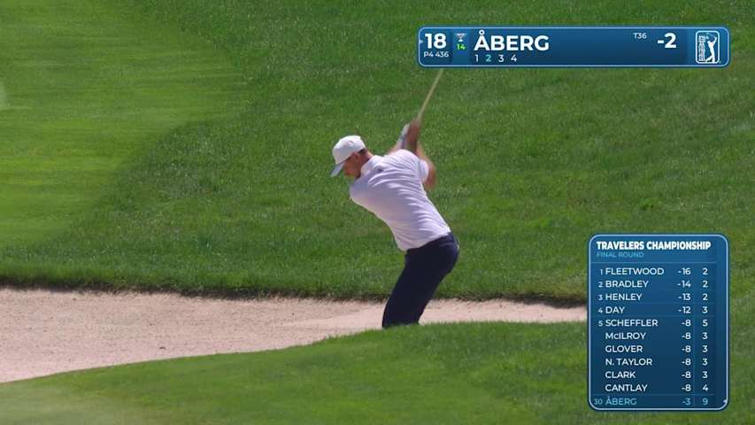 Ludvig Åberg sinks a 28-foot birdie putt on No. 18 at Travelers