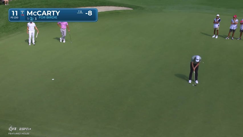 Matt McCarty sinks a 22-foot birdie putt on No. 11 at Rocket Classic