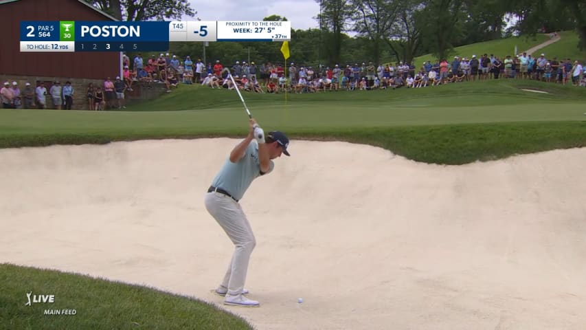 J.T. Poston's nice up-and-down from greenside bunker at John Deere